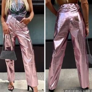 12th Tribe Pink Metallic Wide Leg Pants